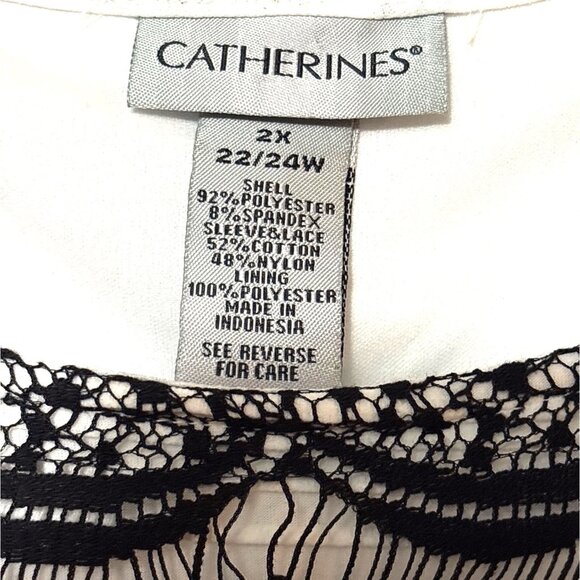 Black & White Lace Overlay Dress By Catherines 2X 22/24W Polyester/Spandex Blend - Picture 2 of 5